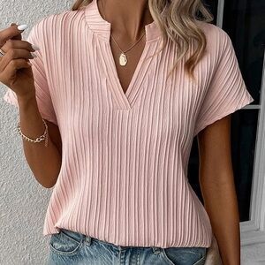 Chic Light Pink Pleated Women's Top